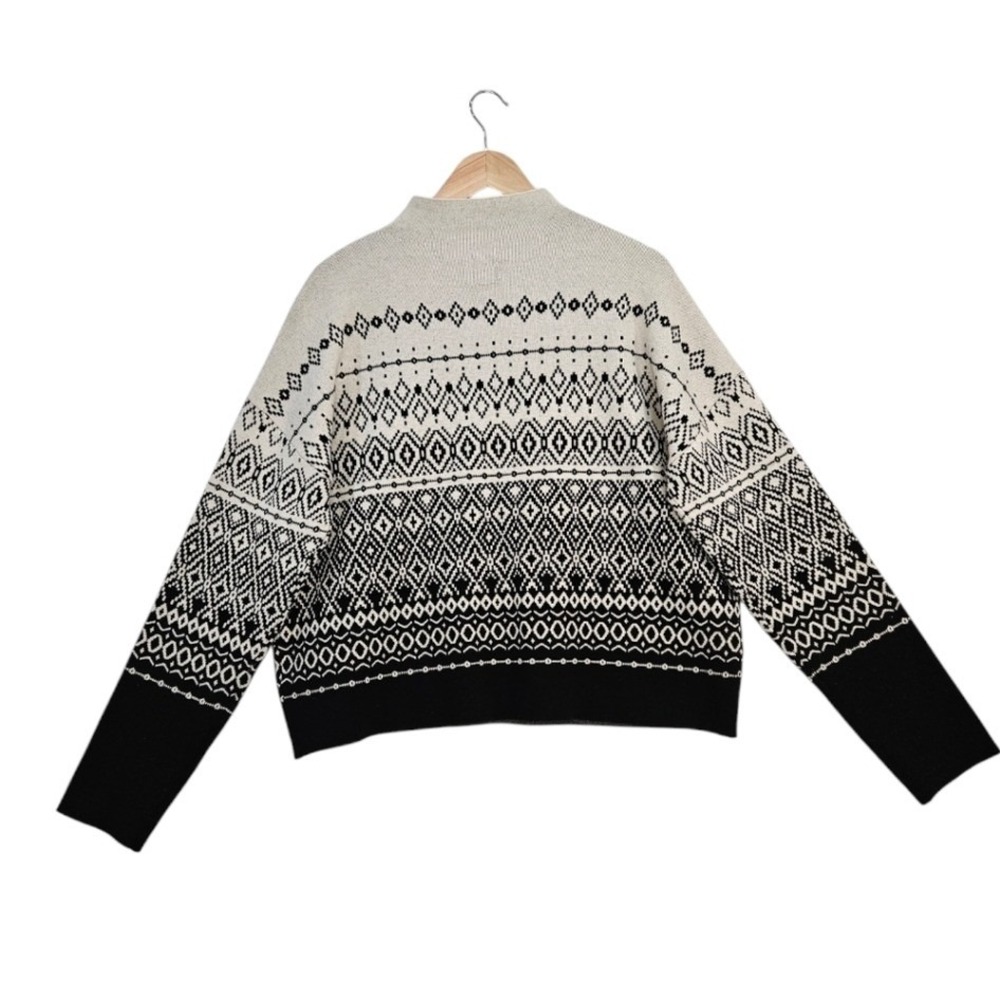 Joie Womens Black White Fair Isle Mock Neck Sweater XL Geometric Boho Pullover - Picture 3 of 8